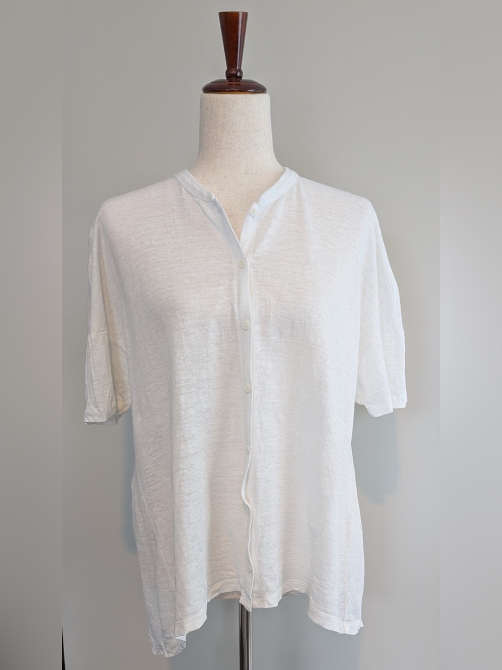 Eileen Fisher Women’s Organic Linen Jersey Mandarin Collar Shirt White Size Sm
